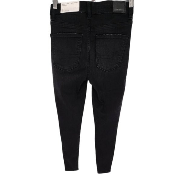 American Eagle Next Level Stretch Distressed Super Hi-Rise Jegging Black 2 NWT - Picture 4 of 9